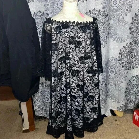 MIHOLL Women's Off Shoulder Lace Shift Loose Mini Dress size xl - Picture 1 of 6